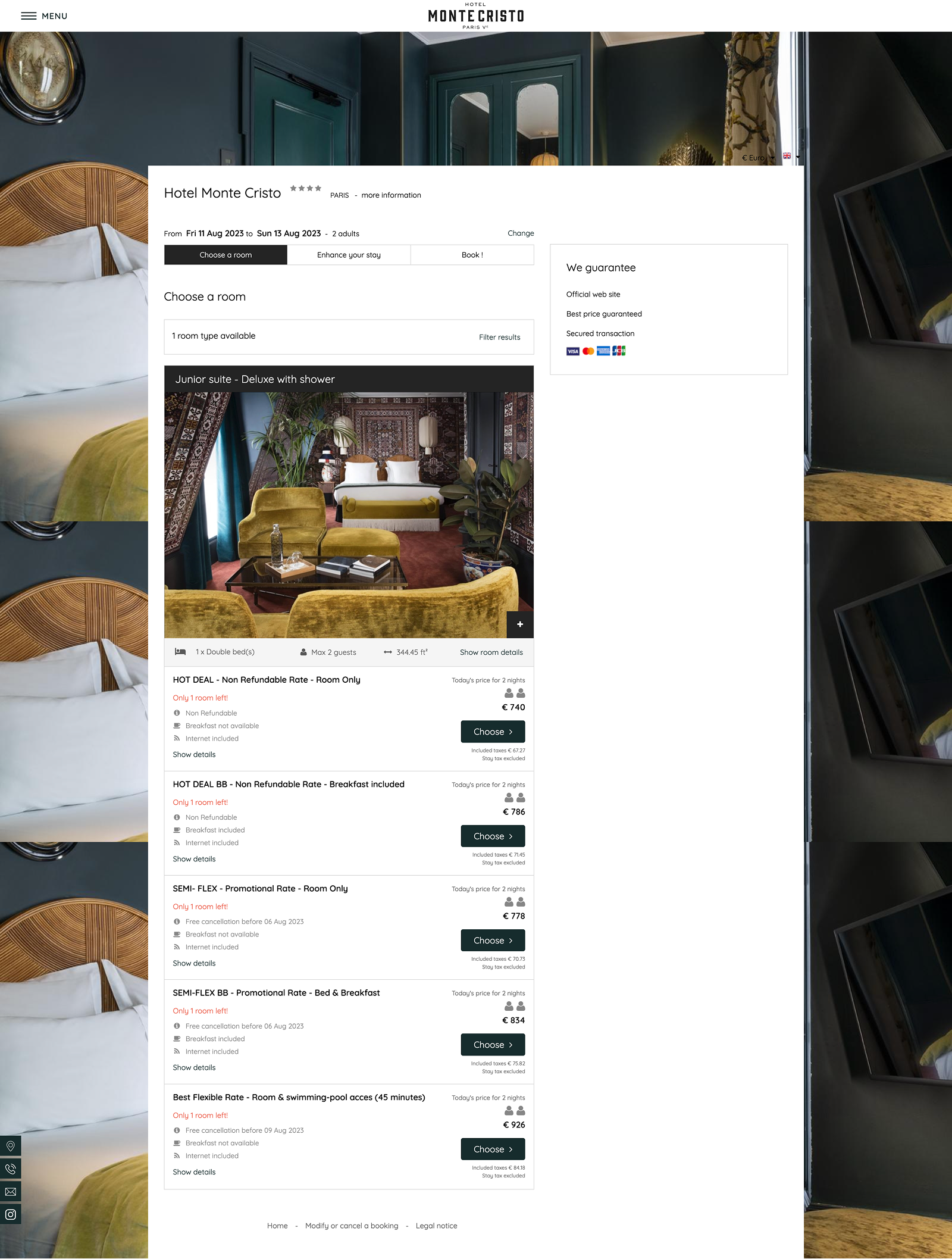 Legacy booking page – Monte Cristo